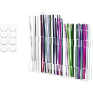 Acrylic Straw Holder Cabinet Organizer Clear Adhesive Mount NEW